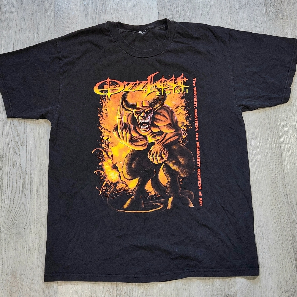 Vintage OZZFEST 2001 Ozzy Osbourne Tee Shirt Band Concert Tour L Black Faded